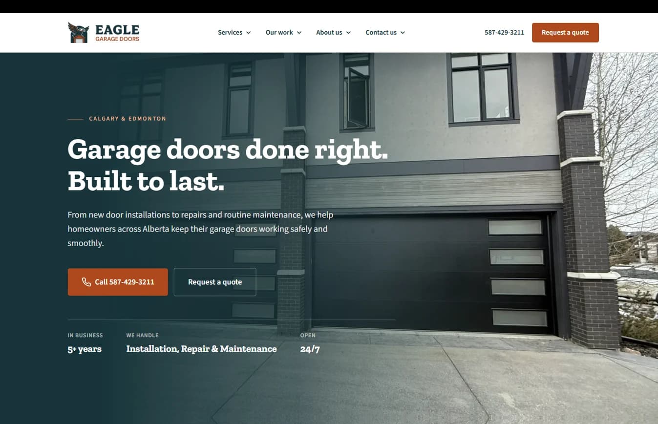 Eagle Garage Doors's new website, designed and built by DanTech